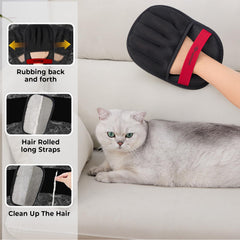 Dropereum glove on sofa edge captures hair from couch cushions.