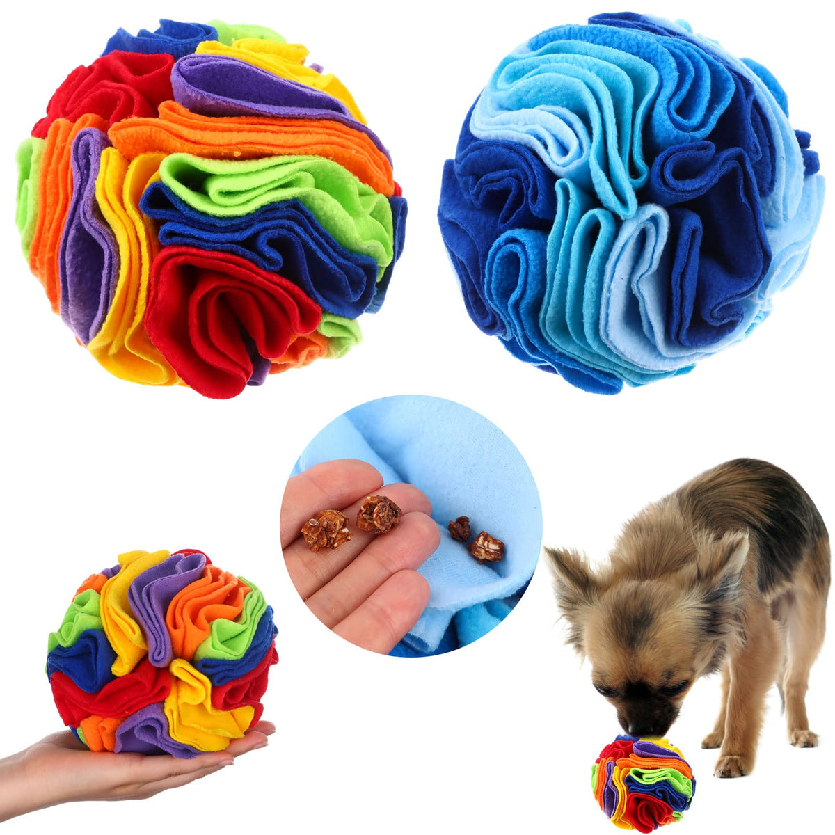 Droutti Snuffle Ball dog toy top view for interactive enrichment during play.