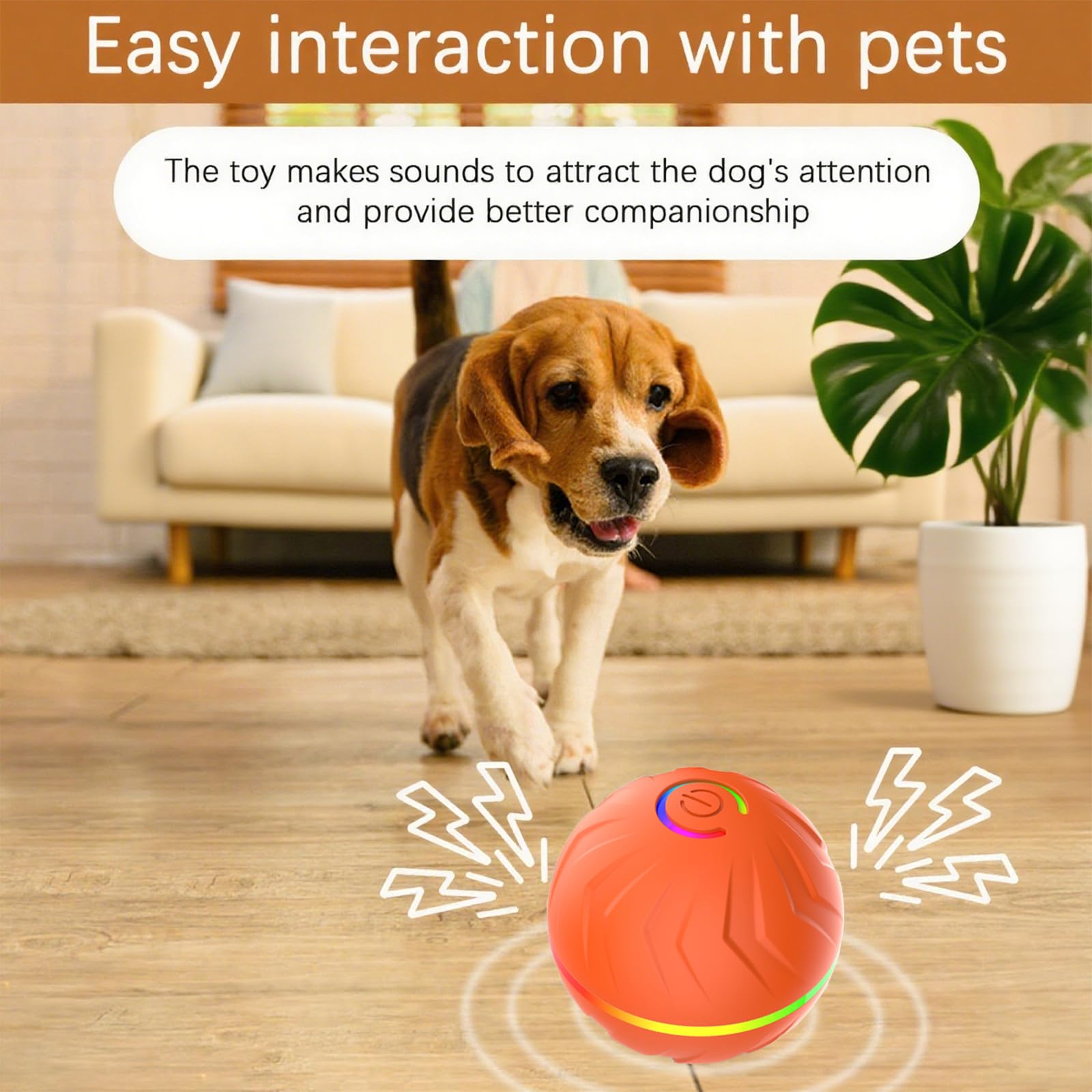 DRVUXBIL interactive dog ball rolling across tile floor to entertain indoors