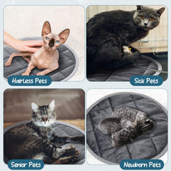 Drydiet self-warming cat mat round gray 16in soft surface for cuddling.