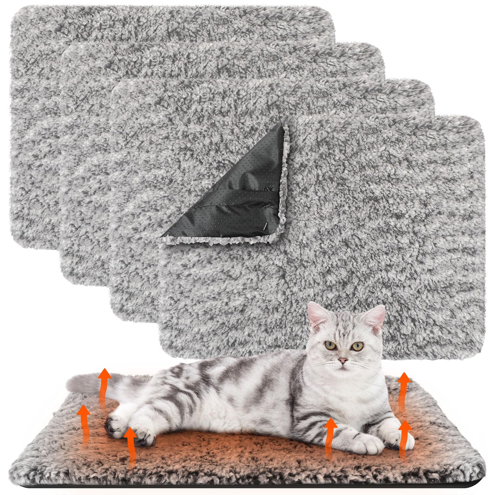 Drydiet self-warming cat pad gray folded for easy storage, cozy warmth ready.
