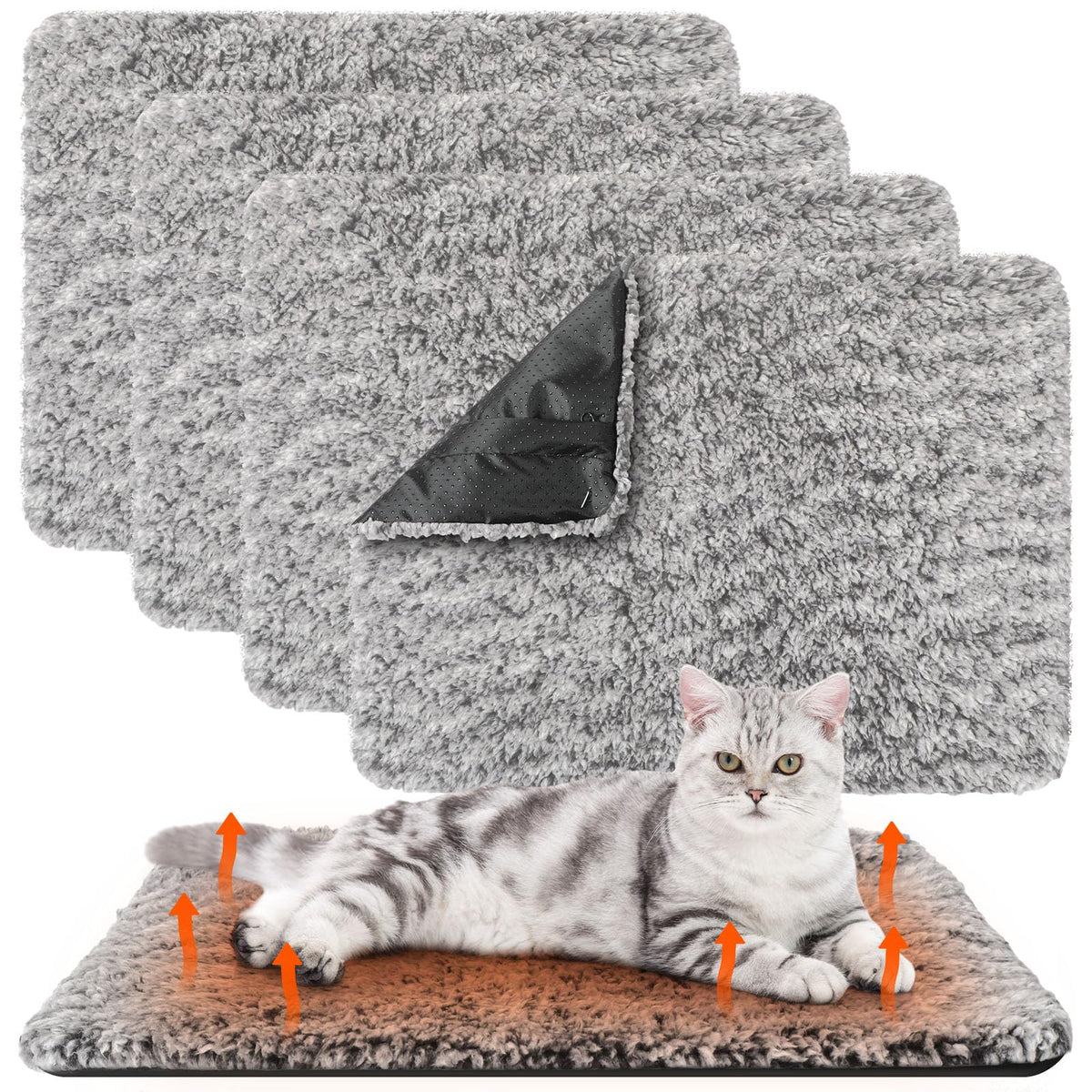 Drydiet self-warming cat pad gray folded for easy storage, cozy warmth ready.