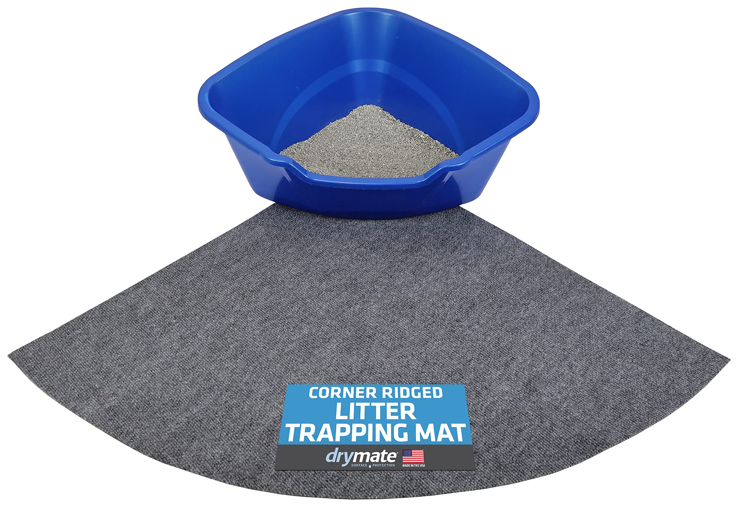 Drymate corner cat litter trapping mat ridged design front view traps litter and protects floors.