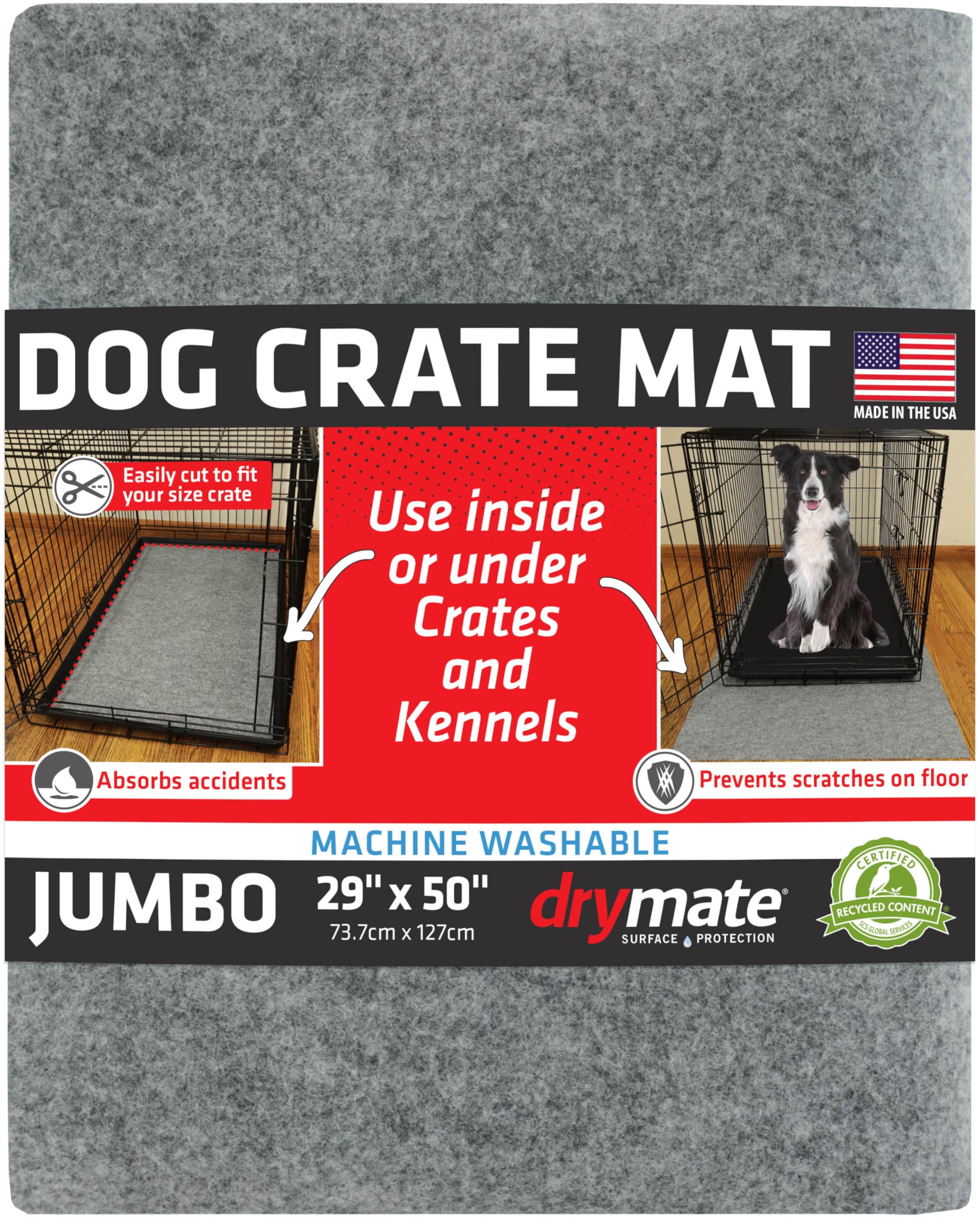 Drymate dog crate mat absorbs urine for cleaner kennels and calmer travel.