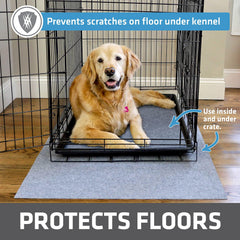 Drymate Dog Crate Mat with waterproof backing protects floors from moisture.