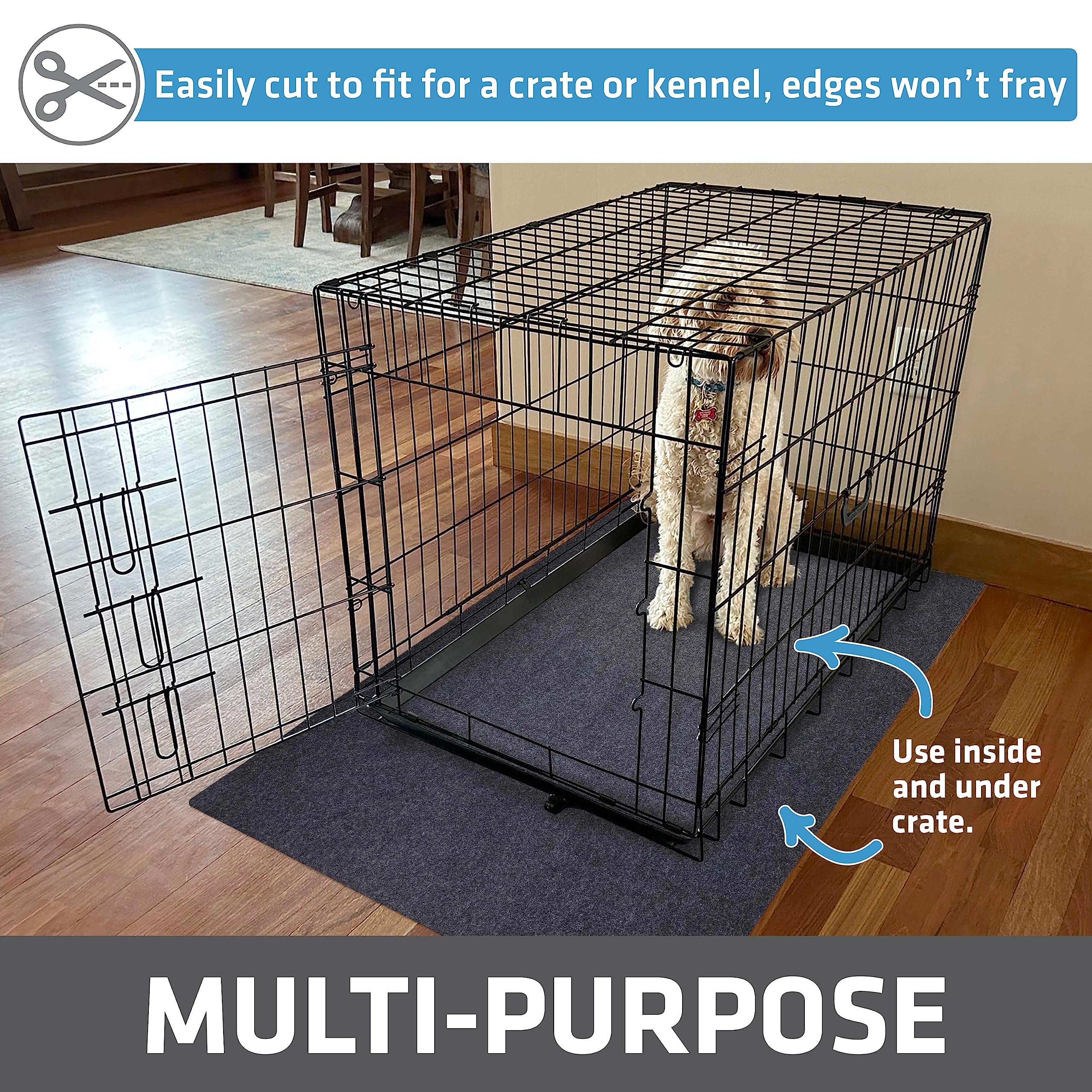 Drymate Jumbo Dog Playpen Mat cut-to-fit capability for crate customization
