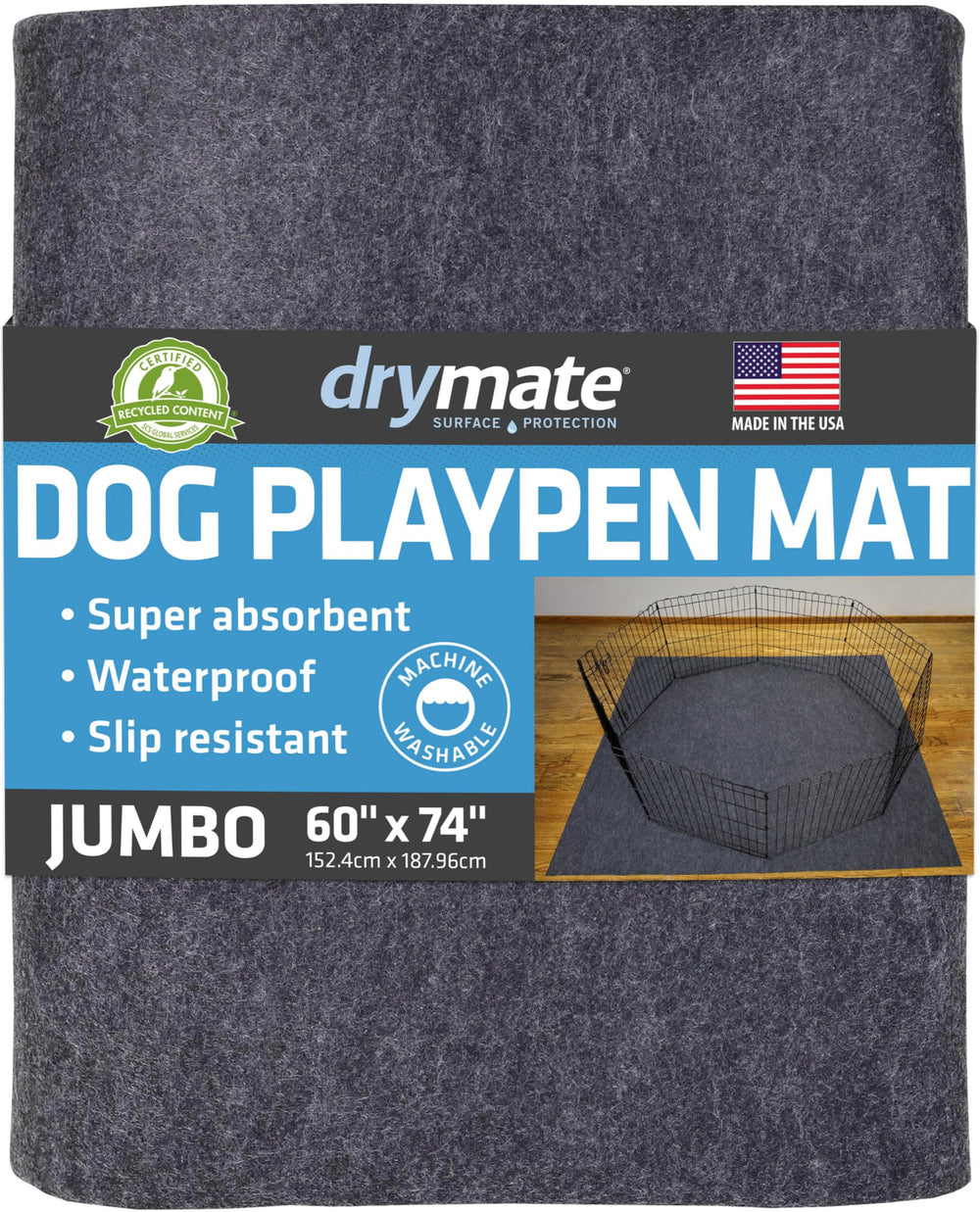 Drymate Jumbo Dog Playpen Mat front view shows training space and size