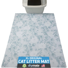 Drymate XL cat litter mat blue floral top view reduces tracking and keeps floors clean