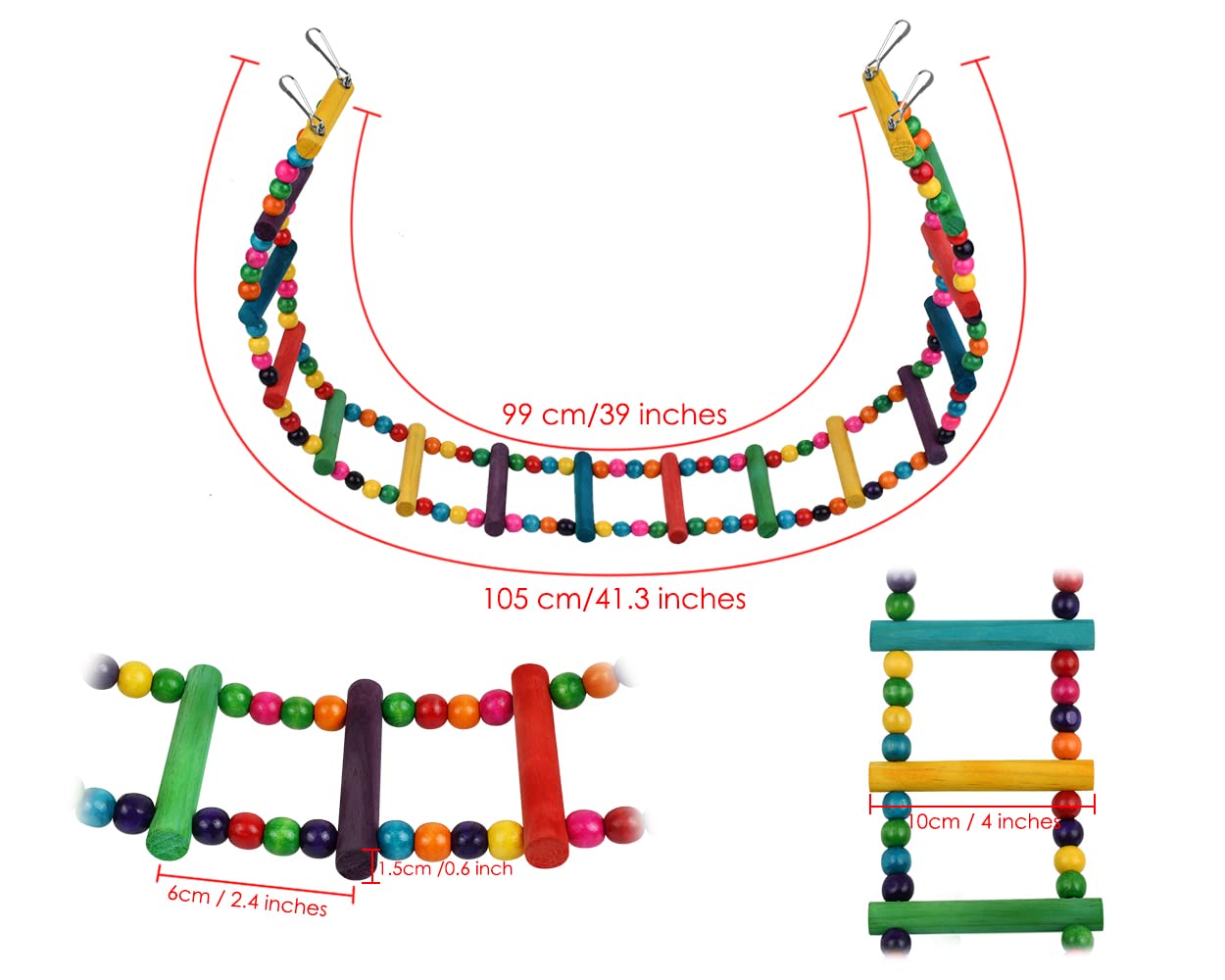 DS. DISTINCTIVE STYLE wooden-dowels-with-coloured-beads provides grip and enrichment for small birds.
