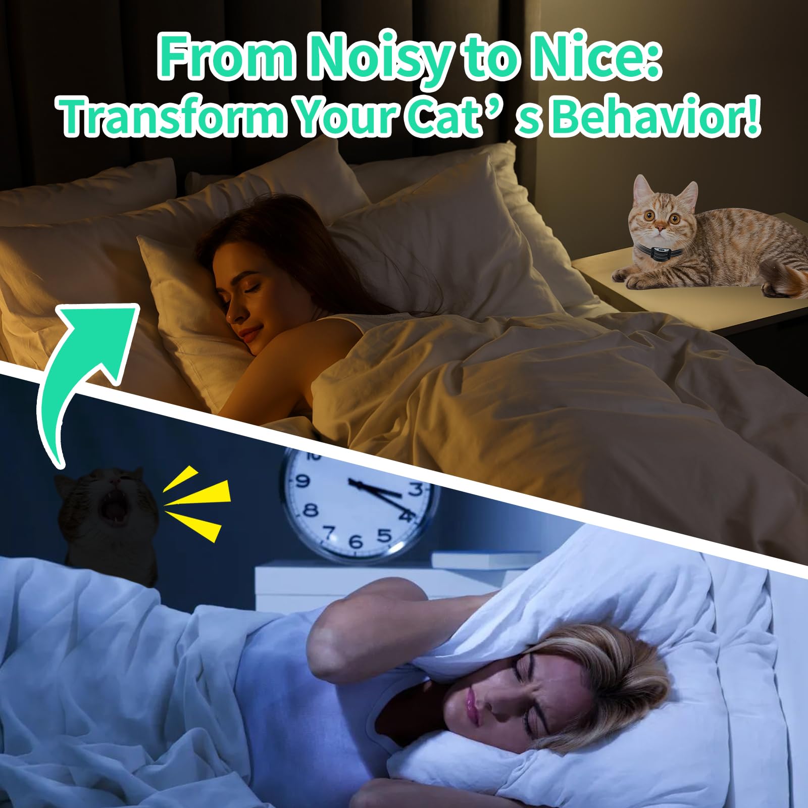 DTCollar cat meow reminder beeps aiding nighttime quiet for family sleep.