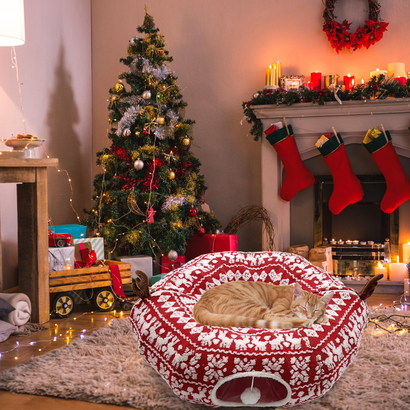 DTGDASCF Cat Donut Tunnel features hanging ball to entice playful exploration.