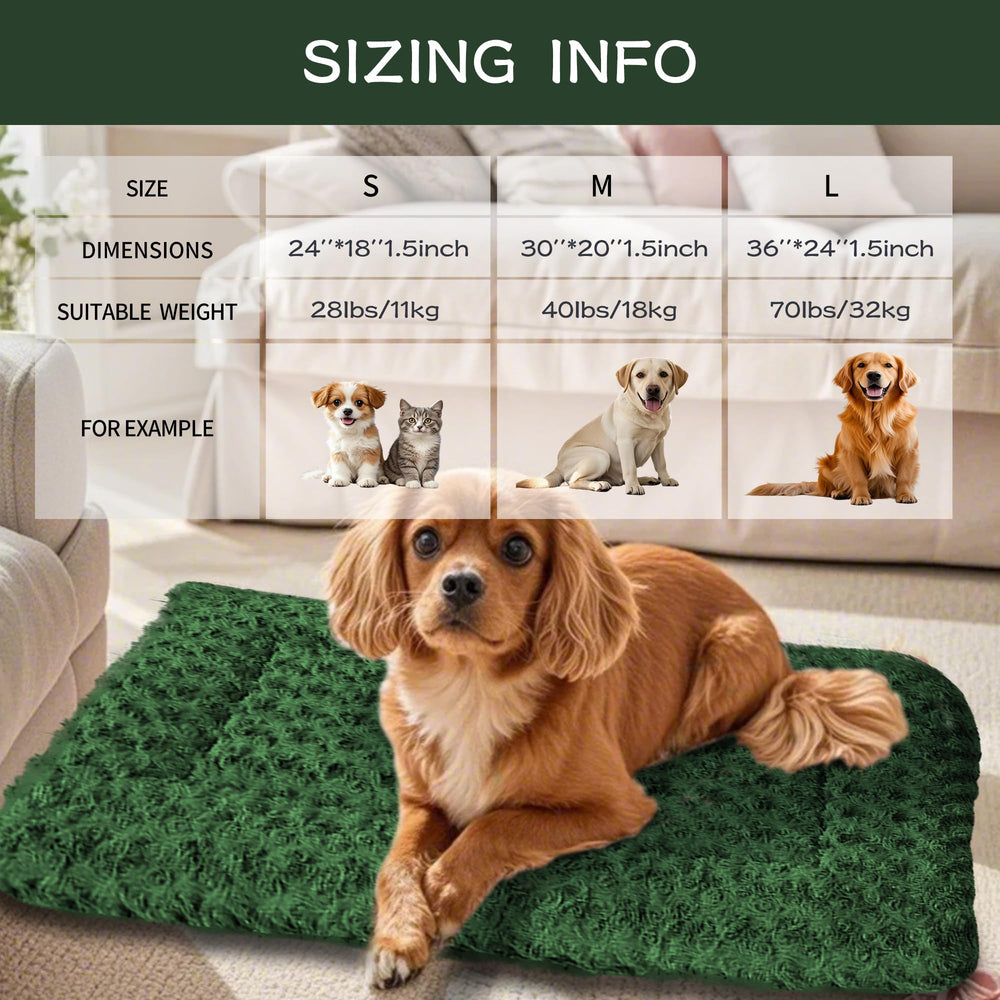 DTKIUSDKR dog crate bed pad available-sizes demonstrates range for small to large dogs.