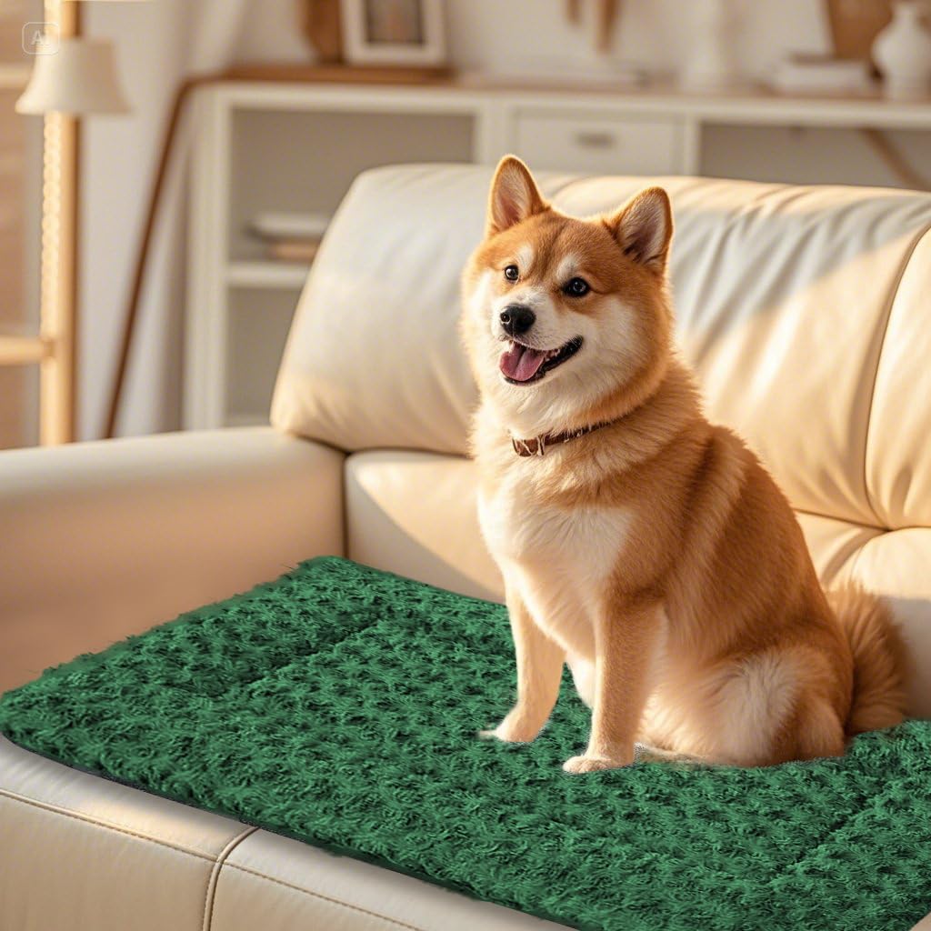 DTKIUSDKR dog crate bed pad crate-fit in-kennel closeup showing universal compatibility.