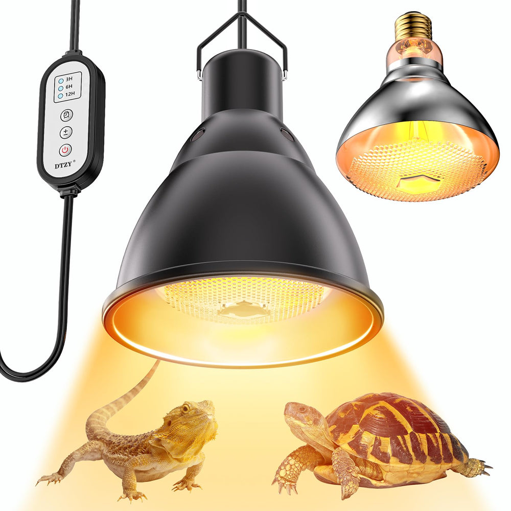 DTZY Reptile Light Fixture 7inch deep dome front view shows broad heat coverage for multiple pets