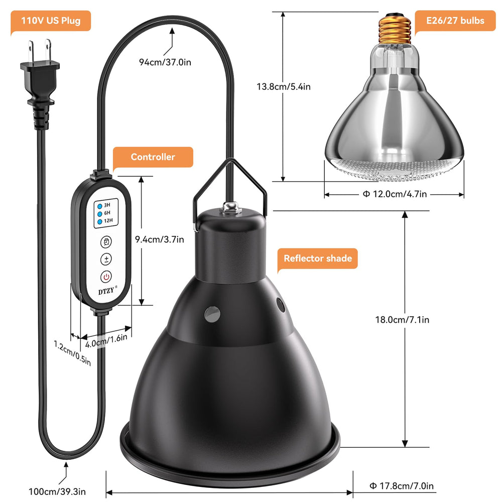 DTZY Reptile Light Fixture included-150w-bulb ready to heat bearded dragons