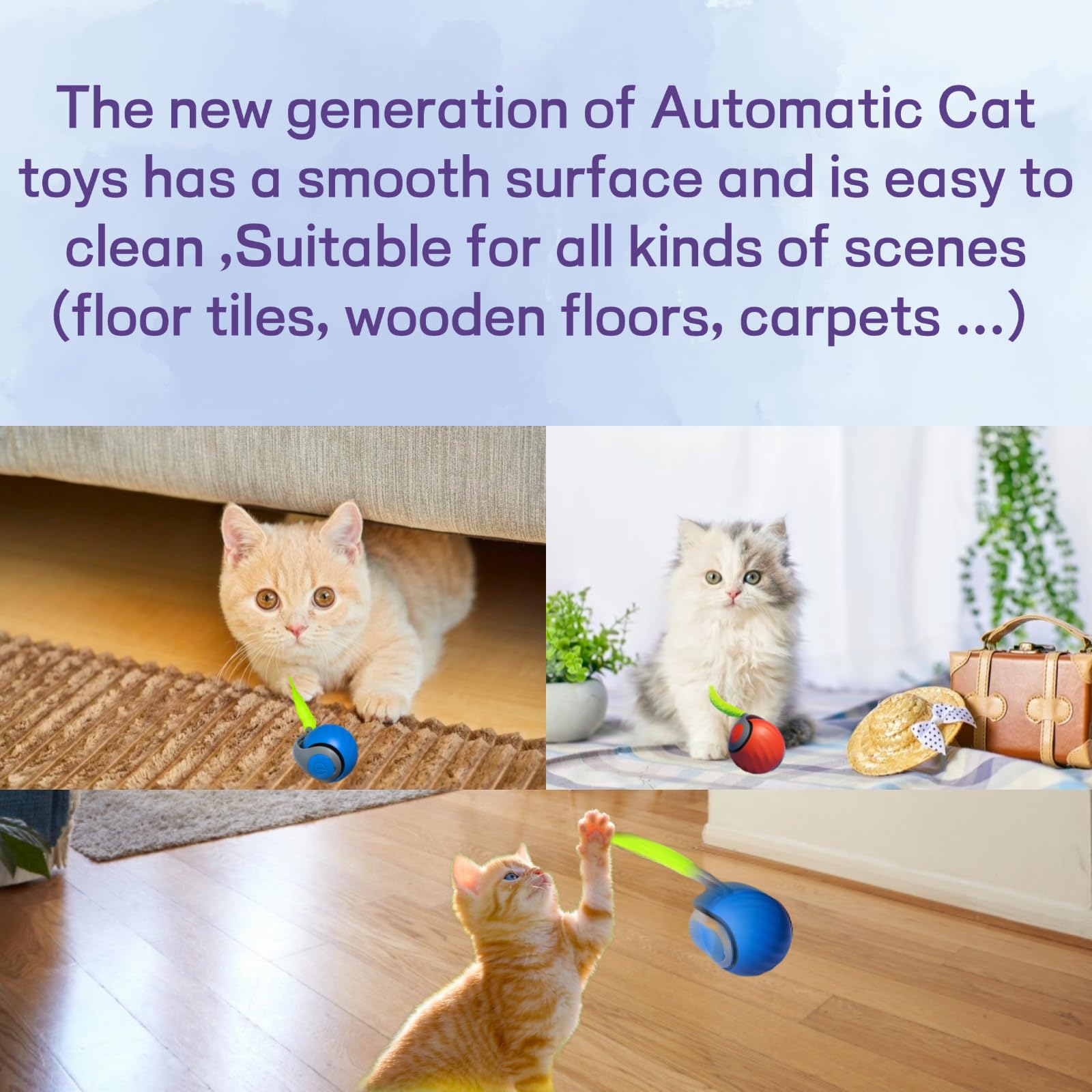 Dual-speed mode on the cat toy ball adapts to your cat's energy level.