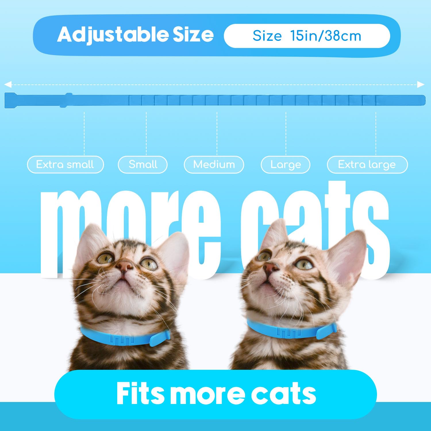 Duasdne Calming Collar adjustable length visual shows 15-inch maximum for cats.
