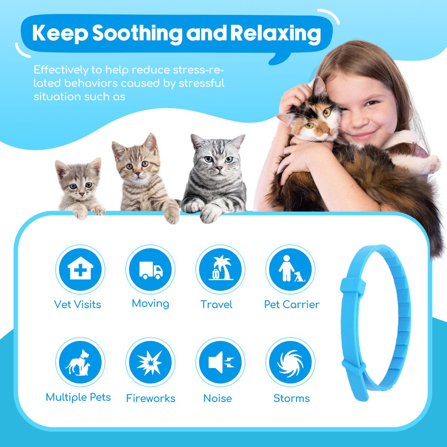 Duasdne Calming Collar blue pack packaging highlights portable, long-lasting calming support.