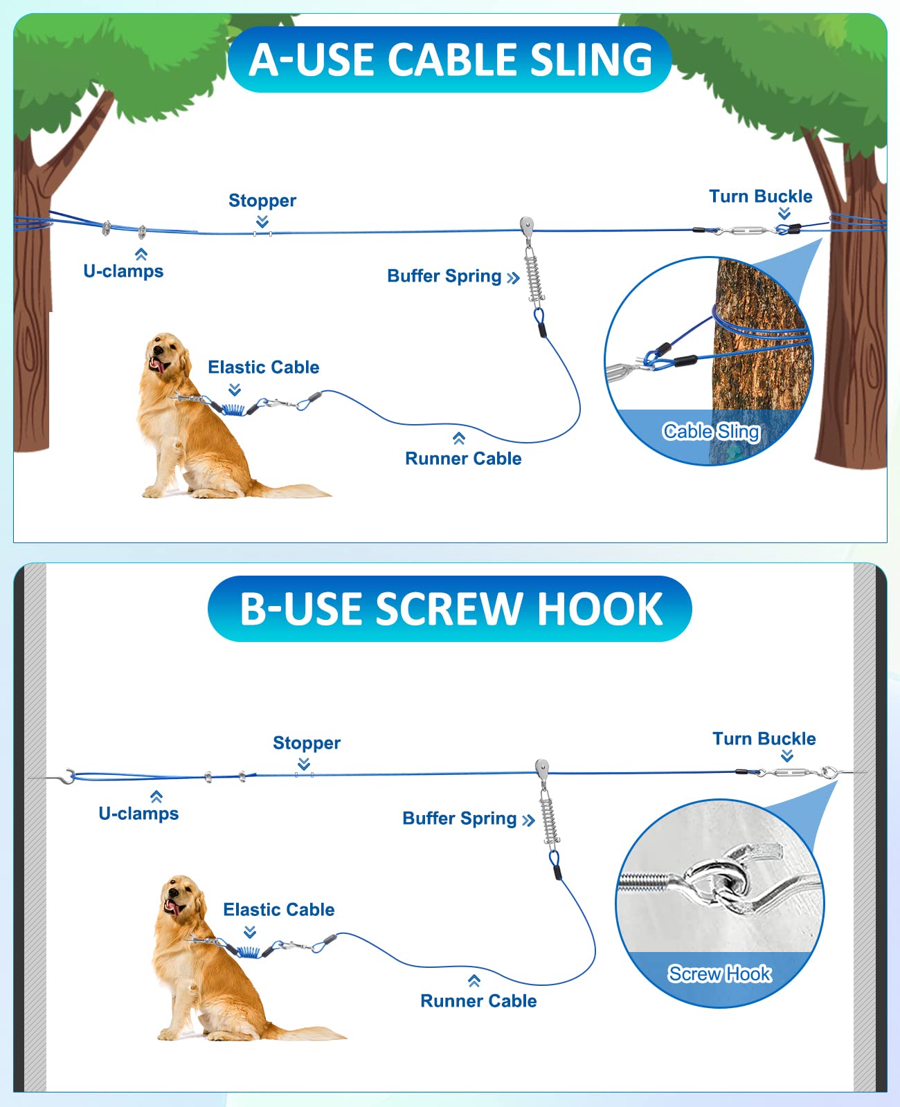 Duckygoo installation sling shows easy two-tree mounting