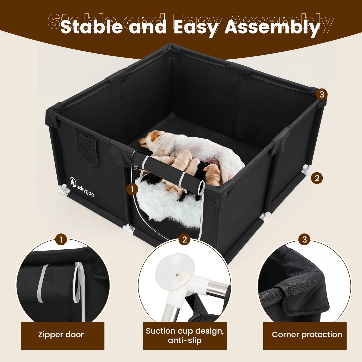 Duckygoo whelping box bottom suction cups prevent shifting during whelping