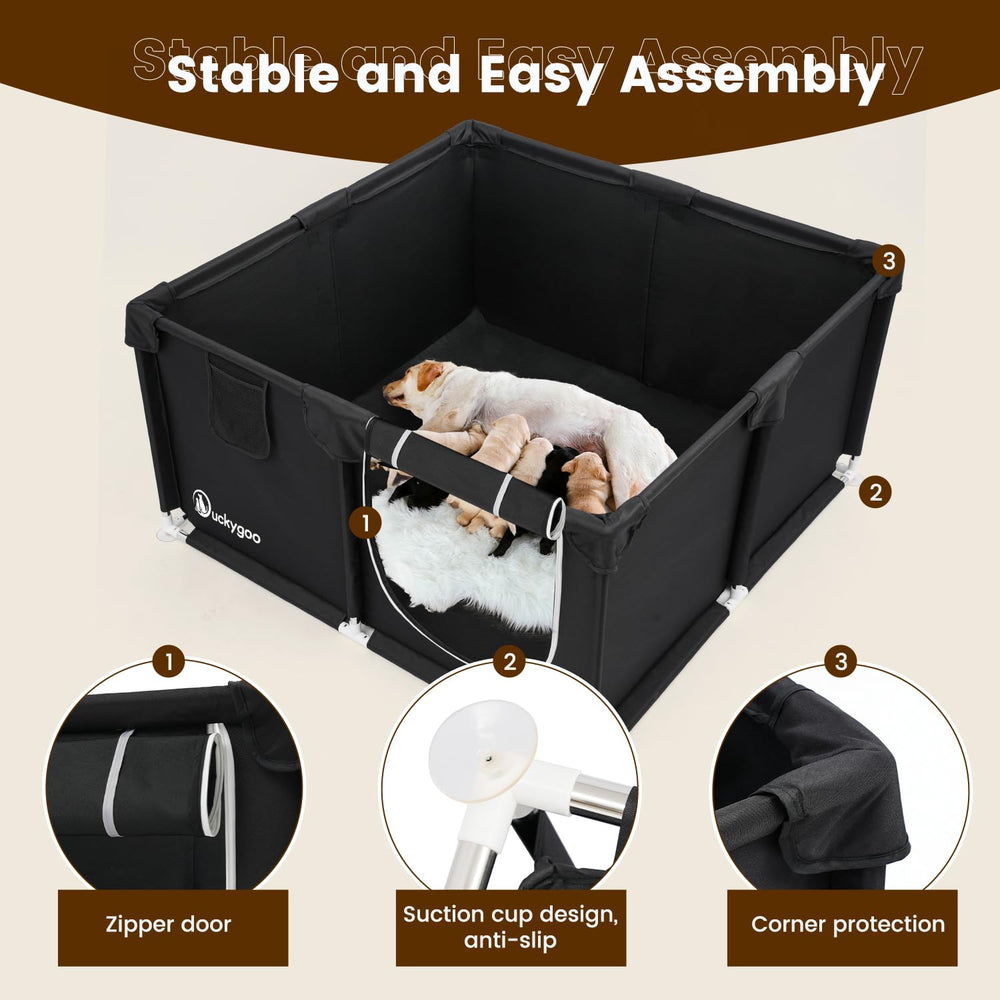 Duckygoo whelping box bottom suction cups prevent shifting during whelping