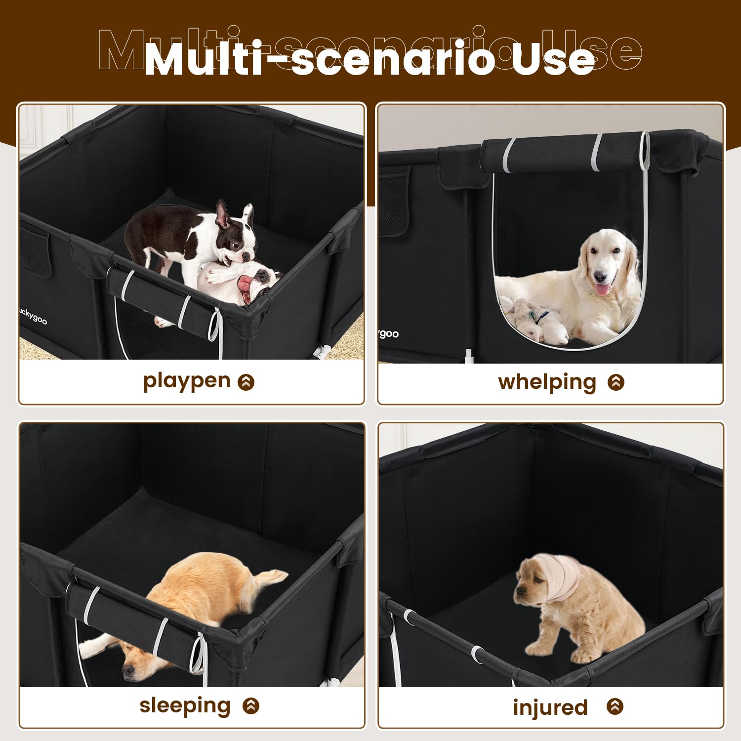 Duckygoo whelping box zipper door offers easy side access for caregivers