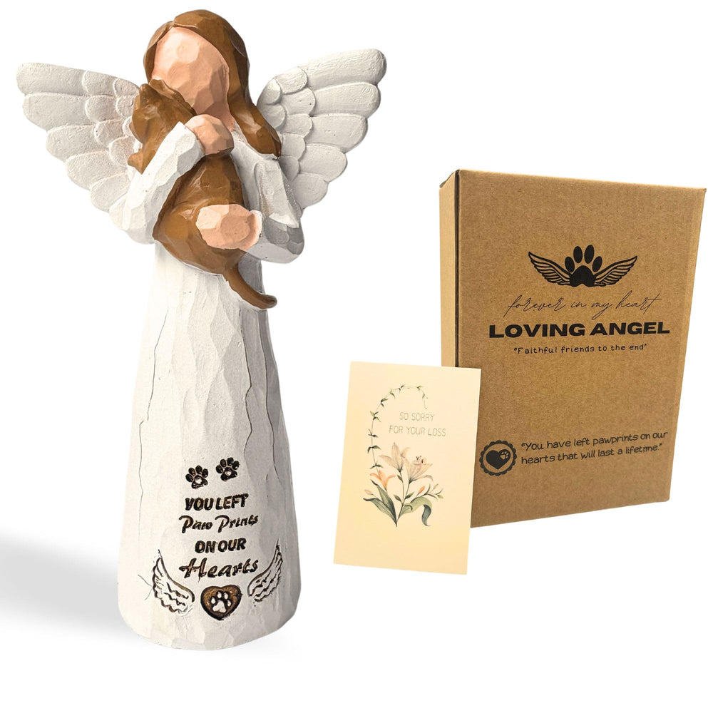 DUDULOVY brown cat memorial angel statue showing lifelike detailing for cherished remembrance.
