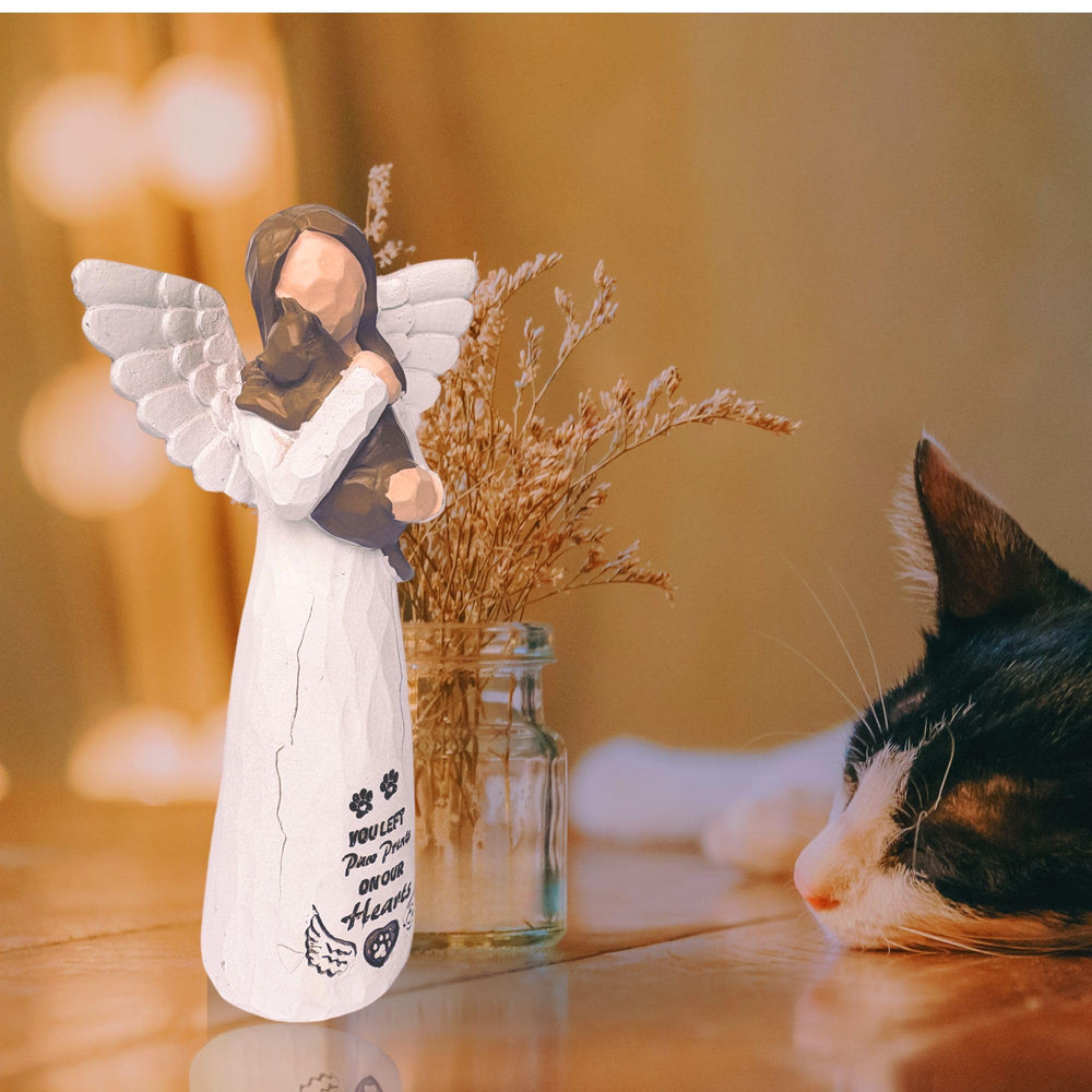 DUDULOVY polyresin cat-angel sculpture offers durable keepsake for comforting display.