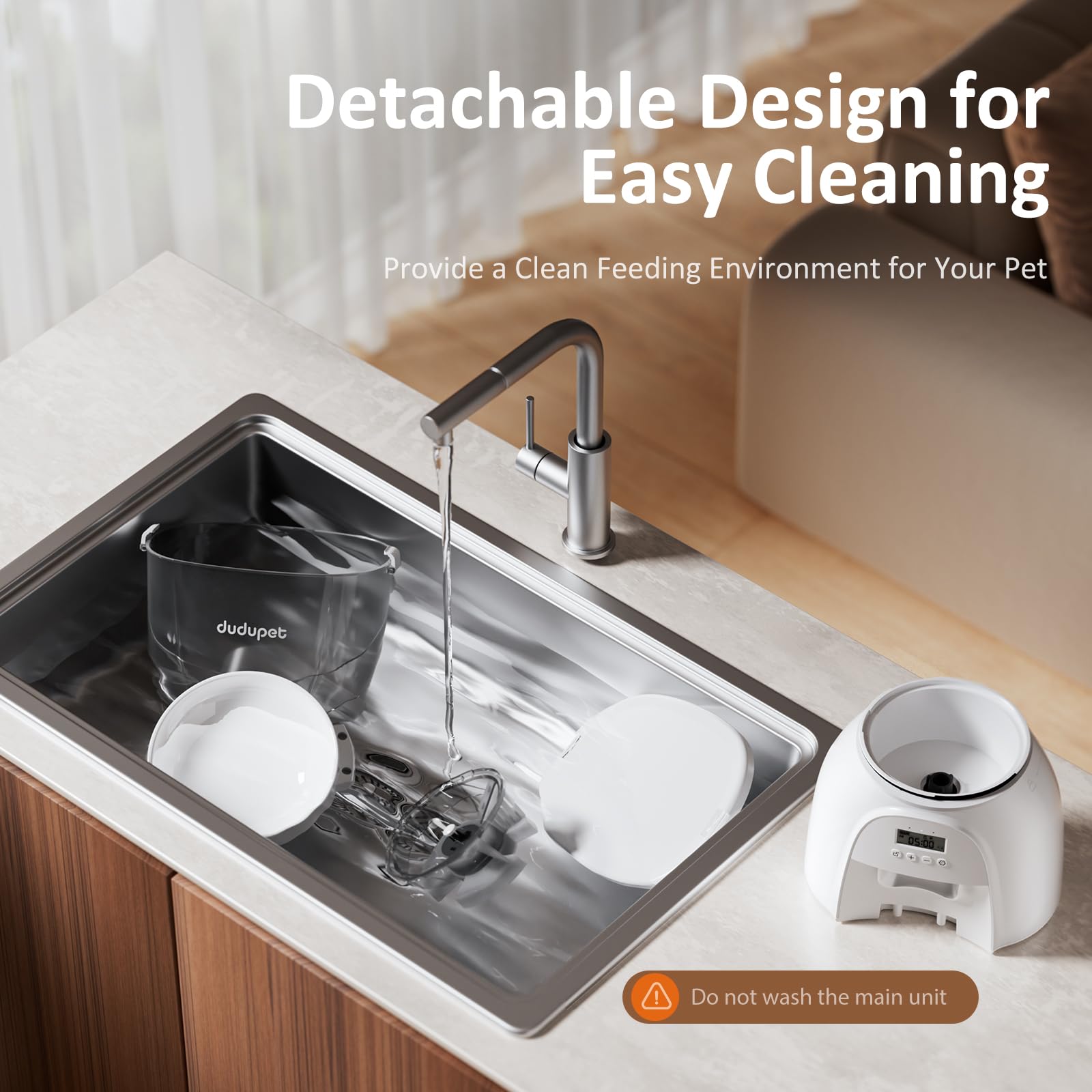 DUDUPET easy-clean parts detach for thorough hygienic maintenance.