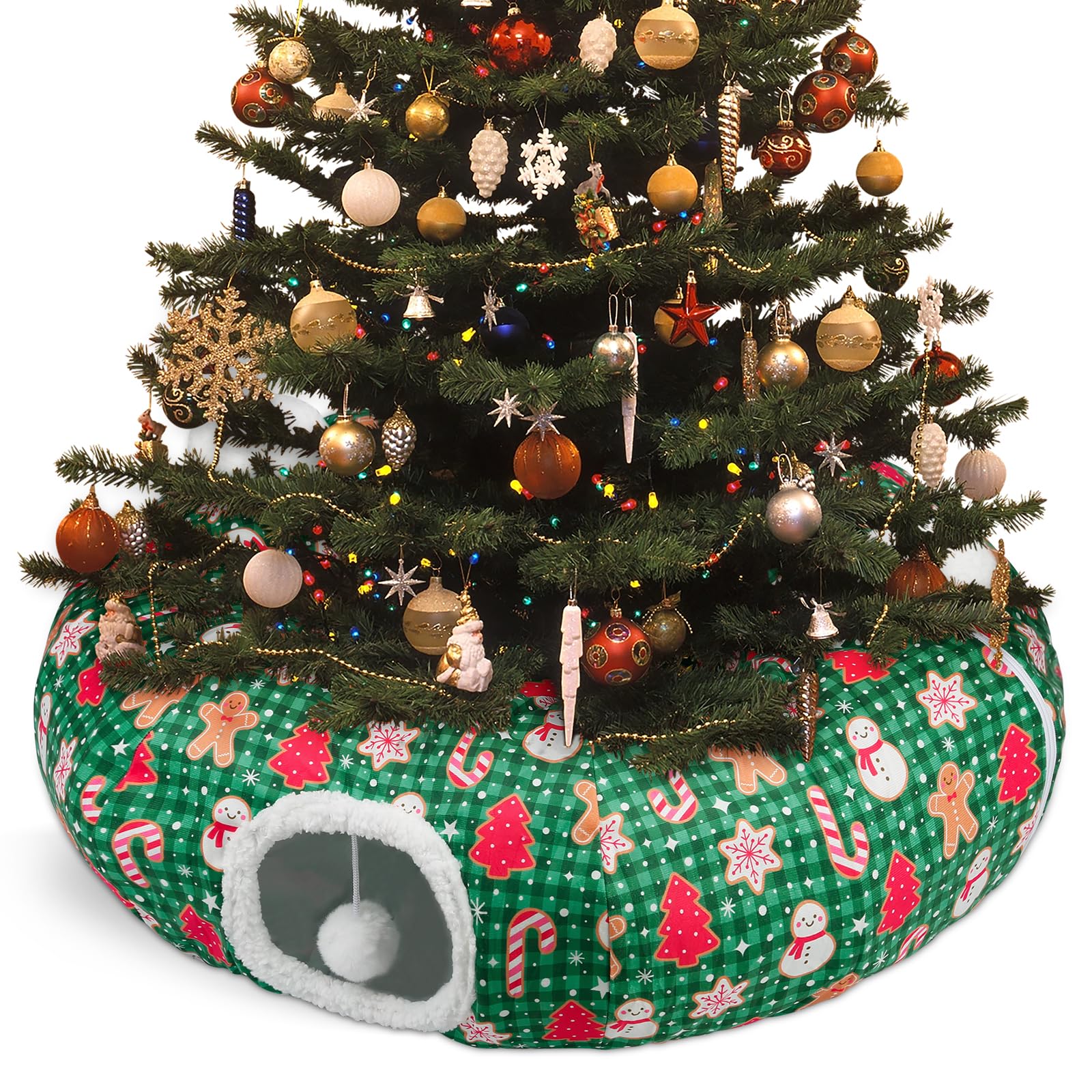 Due Felice cat tunnel green nap zone for relaxed hideaway and cozy naps.