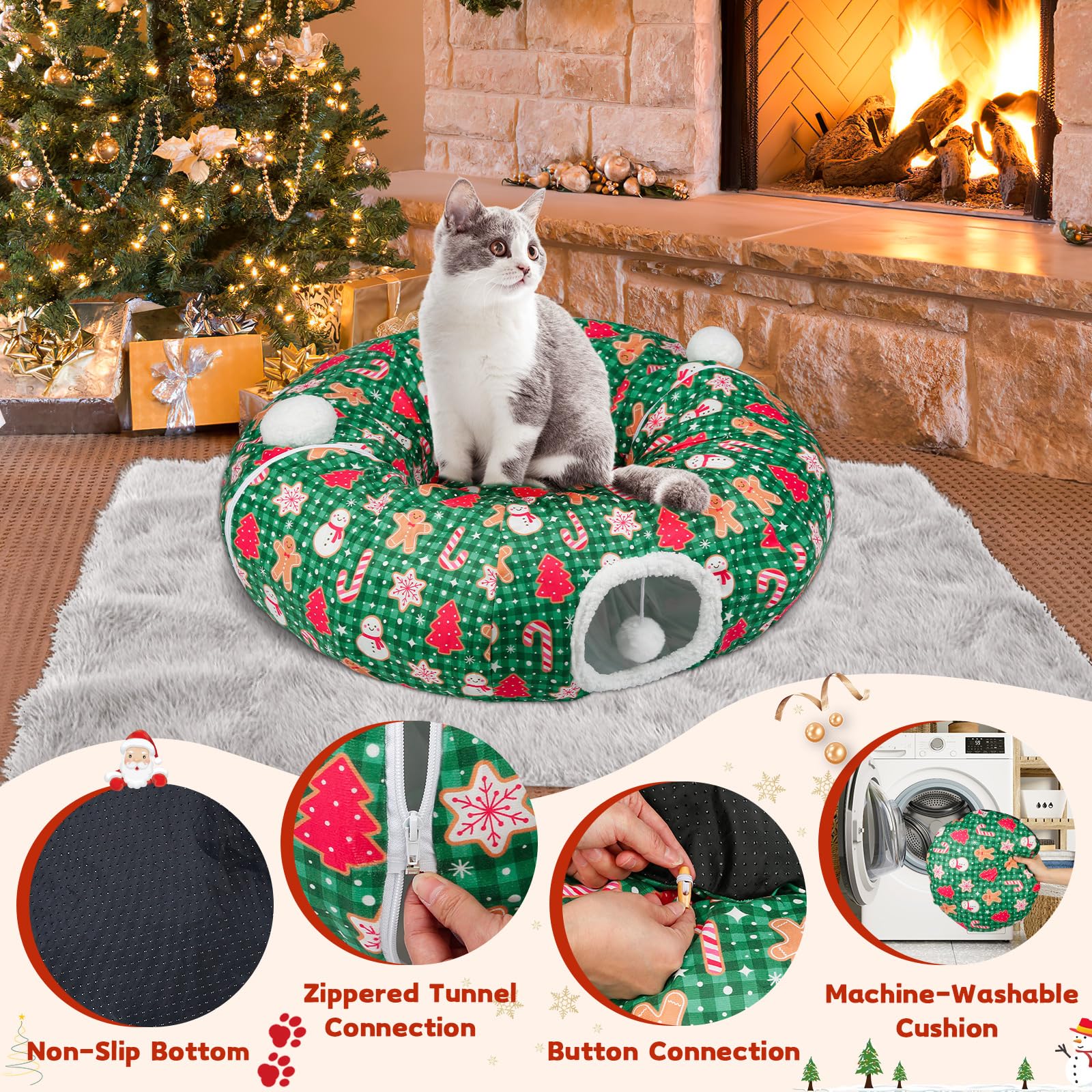 Due Felice cat tunnel green entry opening supports comfortable access for small pets.
