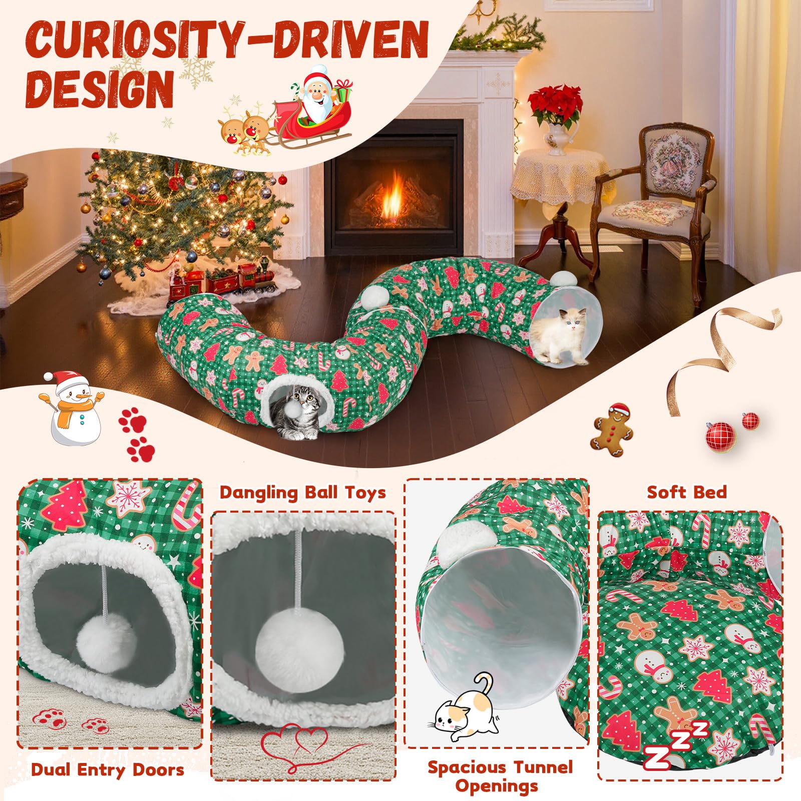 Due Felice cat tunnel folds flat for easy storage and quick cleanup.
