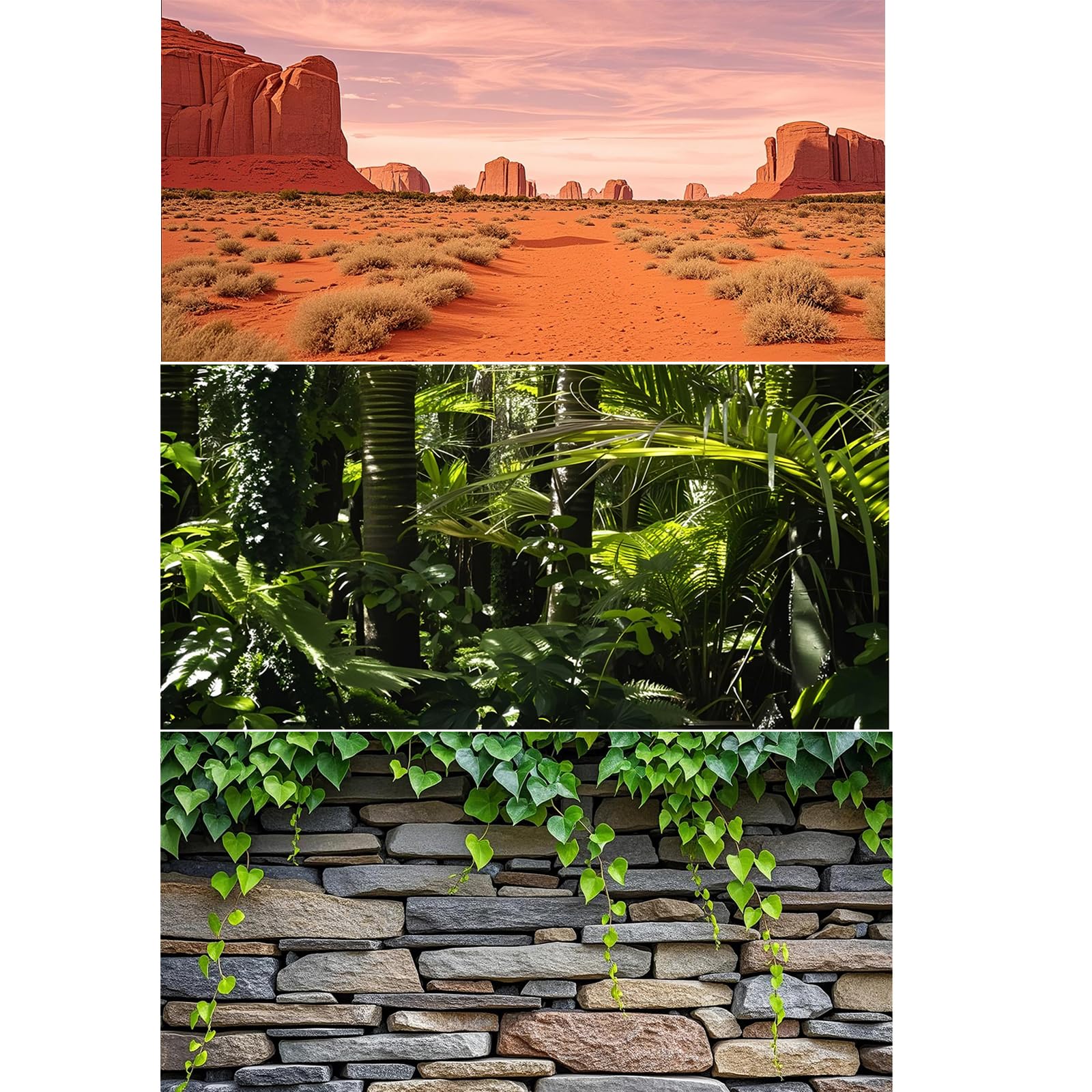 Duedusto 3-pcs reptile tank background set showing vivid, lifelike scenery for immersive enclosures.