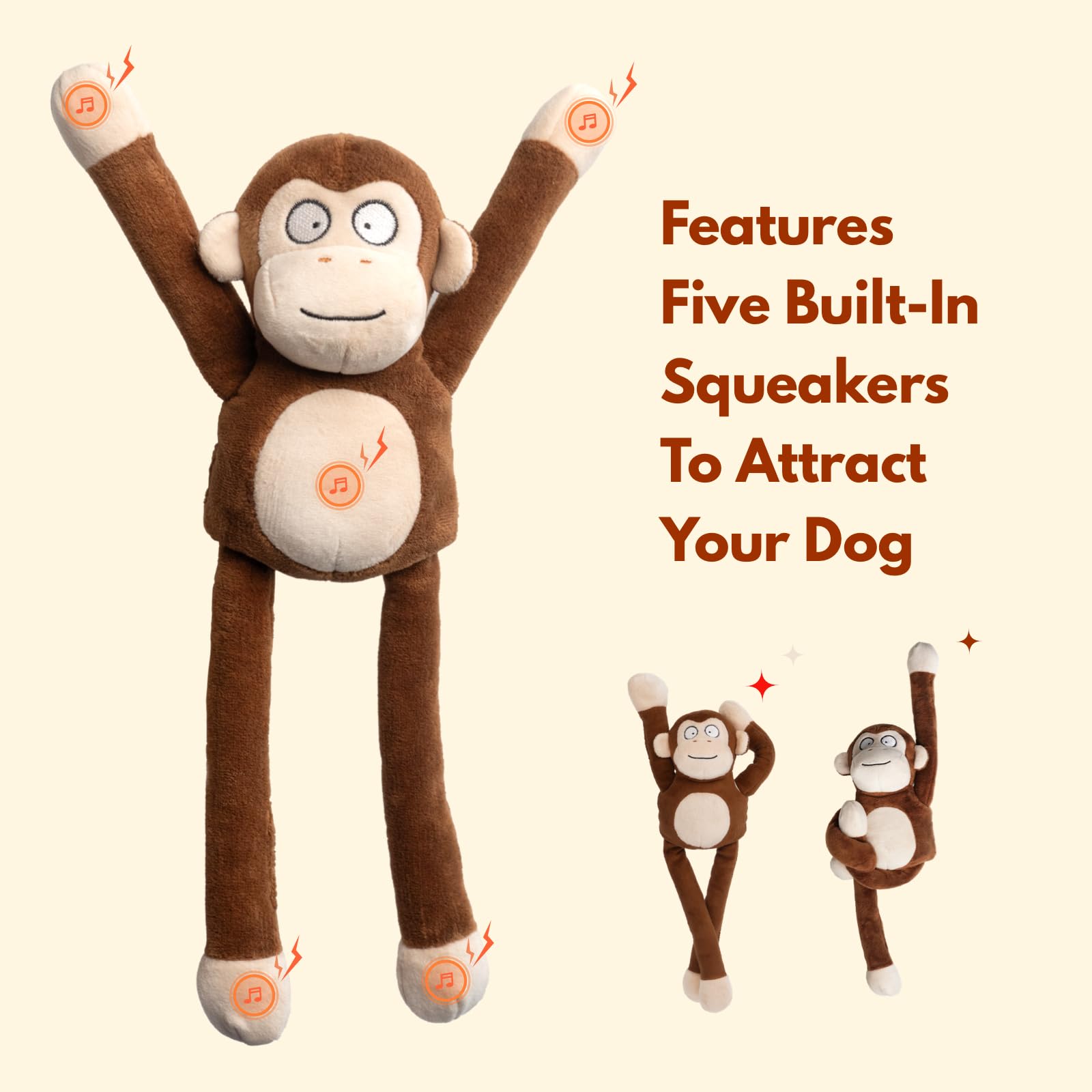 Duepay tug-of-war-monkey-dog-toy in soft fabric for interactive sessions.