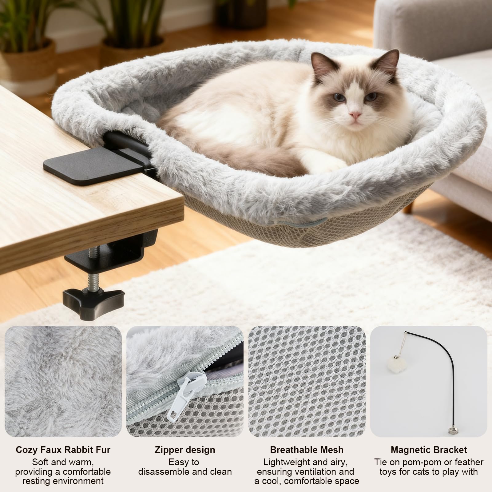Dulvus Cat Desk Bed all-season cushions offer breathable mesh and plush warmth