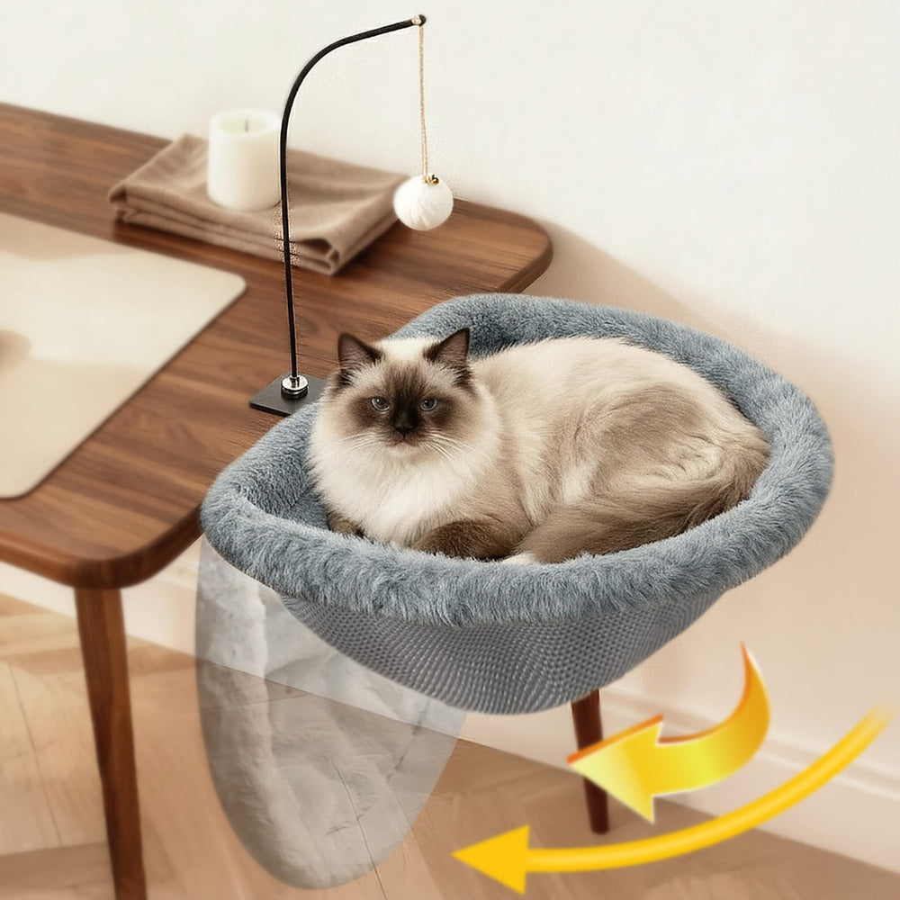 Dulvus Cat Desk Bed foldable design lets your cat rest close while you work