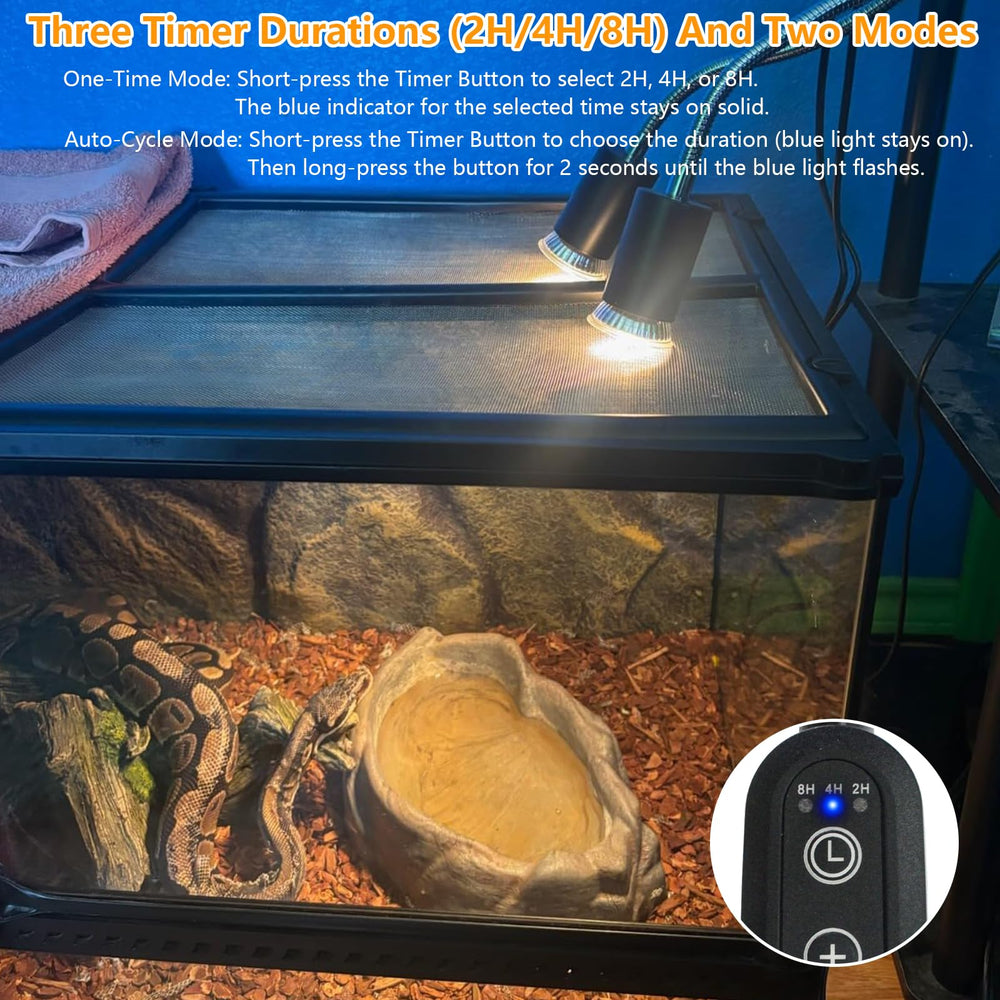 DUMILOO reptile heat lamp 360-degree gooseneck for flexible positioning.