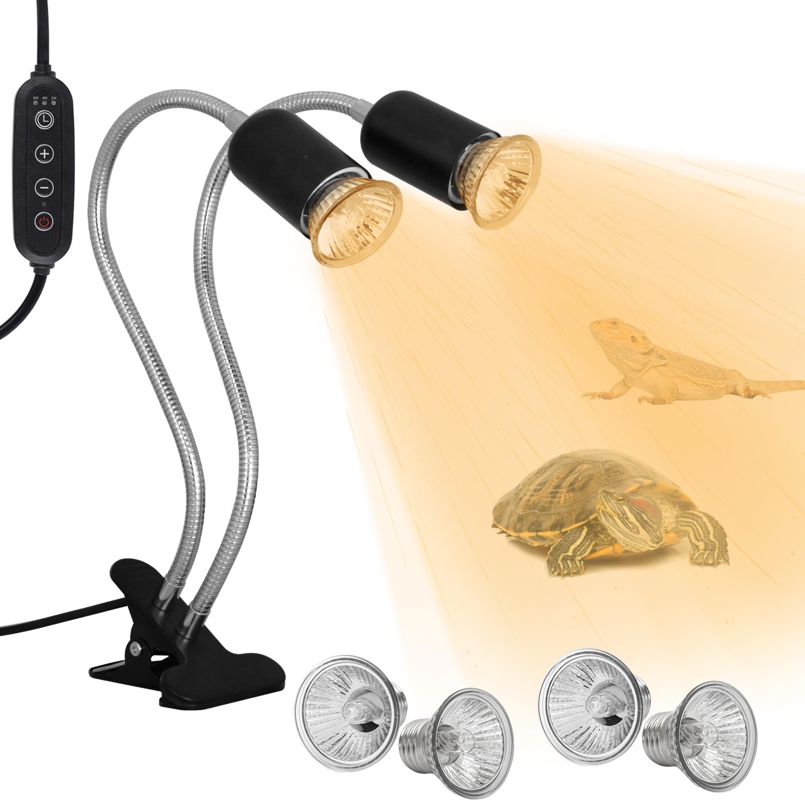 DUMILOO reptile heat lamp double-headed design for expanded basking zones.