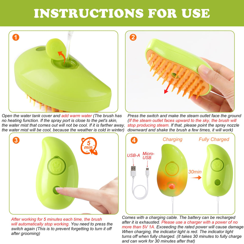 Dumpill Steam Brush supports both long- and short-haired pets for grooming.