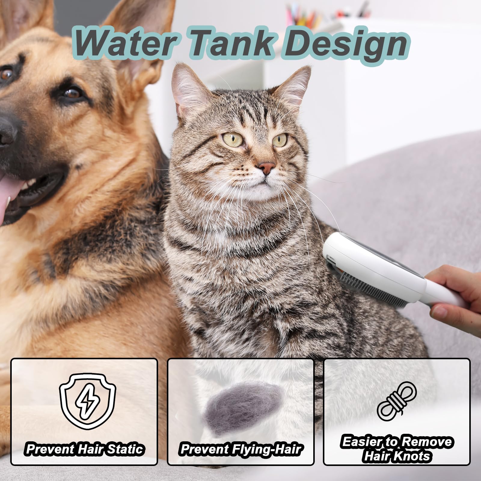 DUMPILL Water Brush back-comb-teeth designed to lift fur from sofas for easier cleaning.