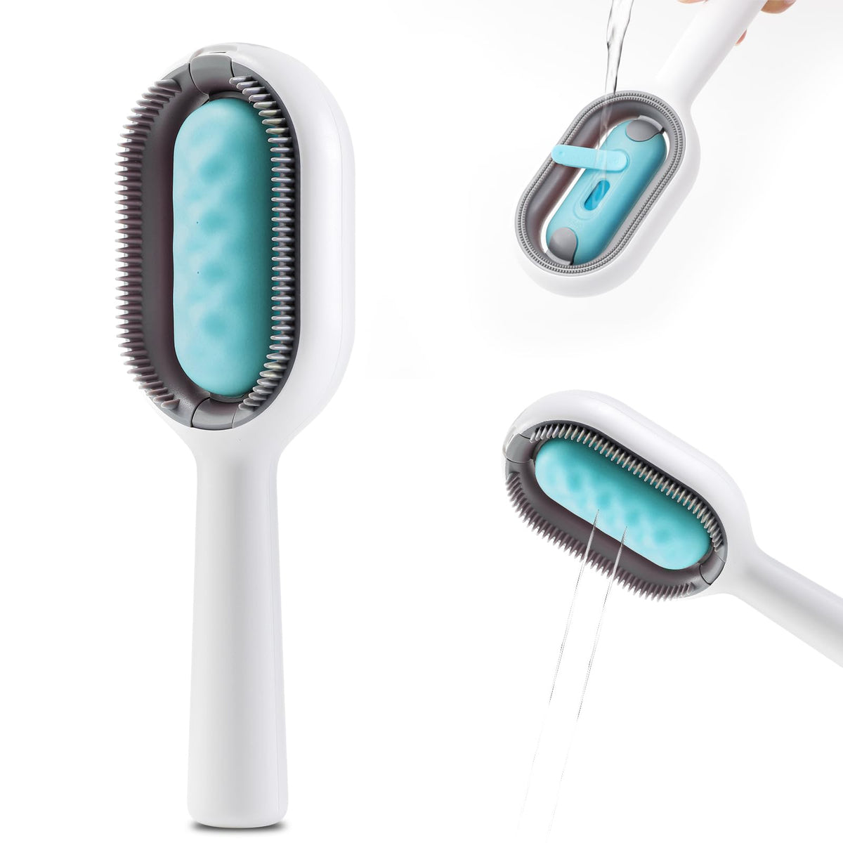 DUMPILL Water Brush with water tank in action for efficient pet grooming and hair control.