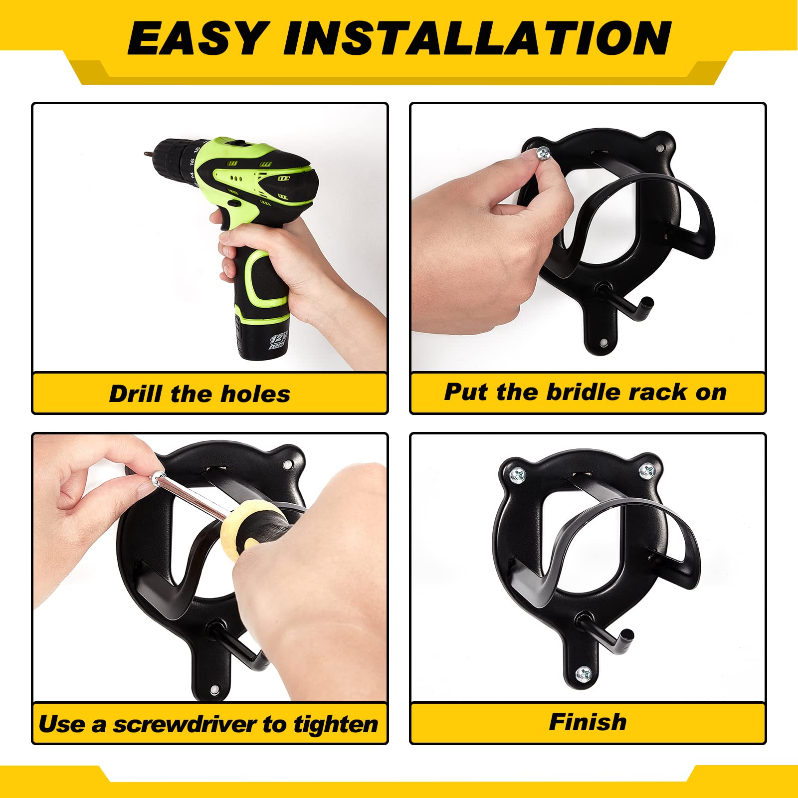 Dunzy matte black bridle rack mounted on wall for versatile storage.