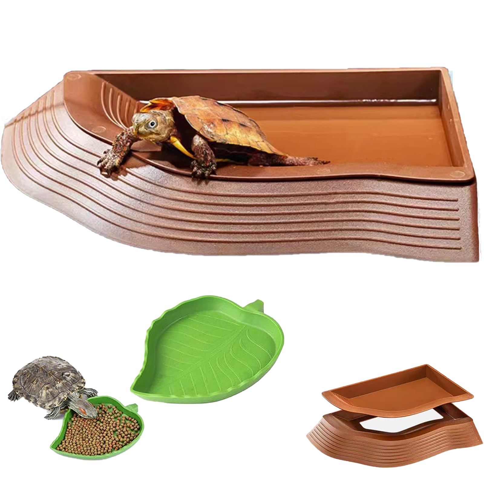 DUOYUZHIYU tortoise water dish with ramp easy water changes in a compact terrarium.