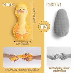 DURABITE duck squeaky toy yellow closeup stitching showing reinforced seams and long-lasting durability