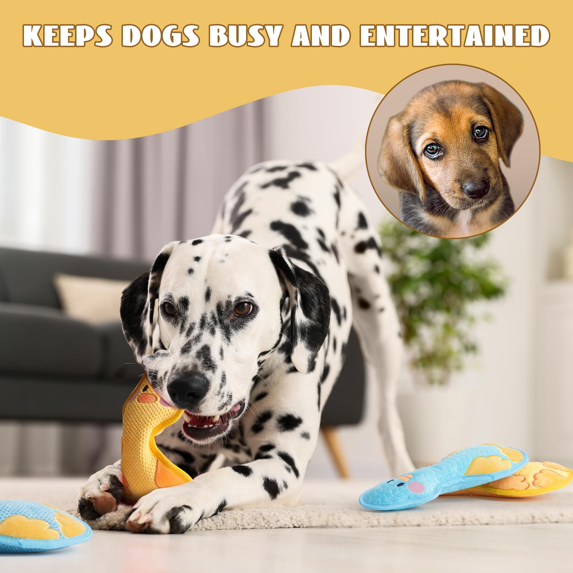 DURABITE duck squeaky toy yellow double-layer construction pictured for durability against vigorous chewing