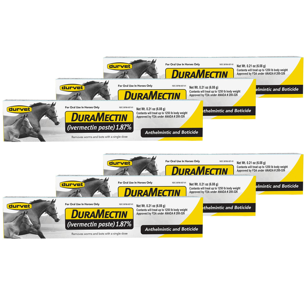 Duramectin paste box front demonstrates reliable equine deworming packaging.