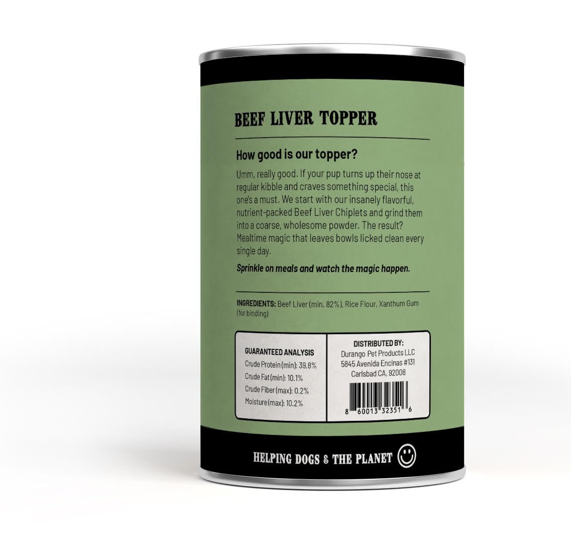 Durango dog food topper limited-ingredient label emphasizes clean ingredients