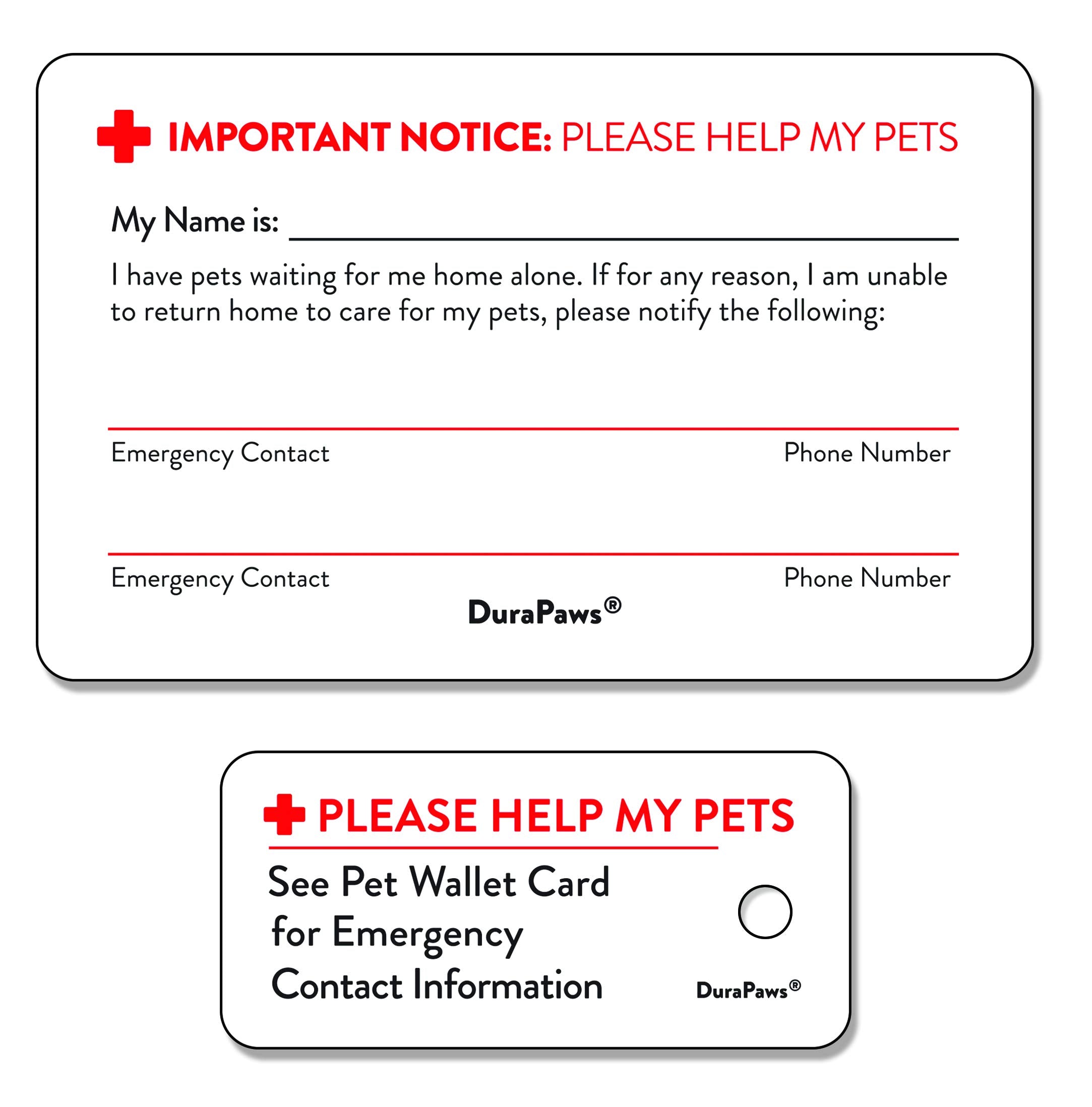 DuraPaws emergency alert key tag bright red for easy visibility to guide responders