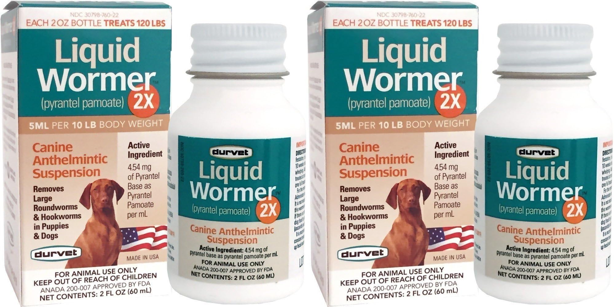 Durvet 2X Liquid Wormer bottle front for dogs supports parasite control.