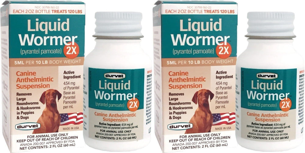 Durvet 2X Liquid Wormer bottle front for dogs supports parasite control.